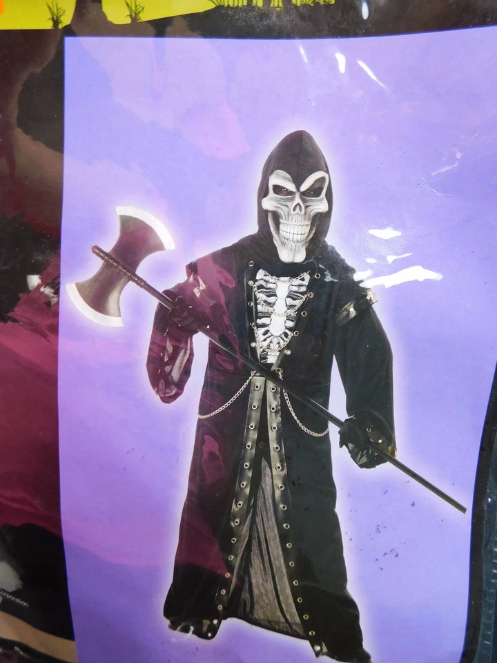 Disfraz de Halloween Crypt Master Kids Skeleton Reaper túnica negra 8-10 mediano #5612 Foto 3 de 4