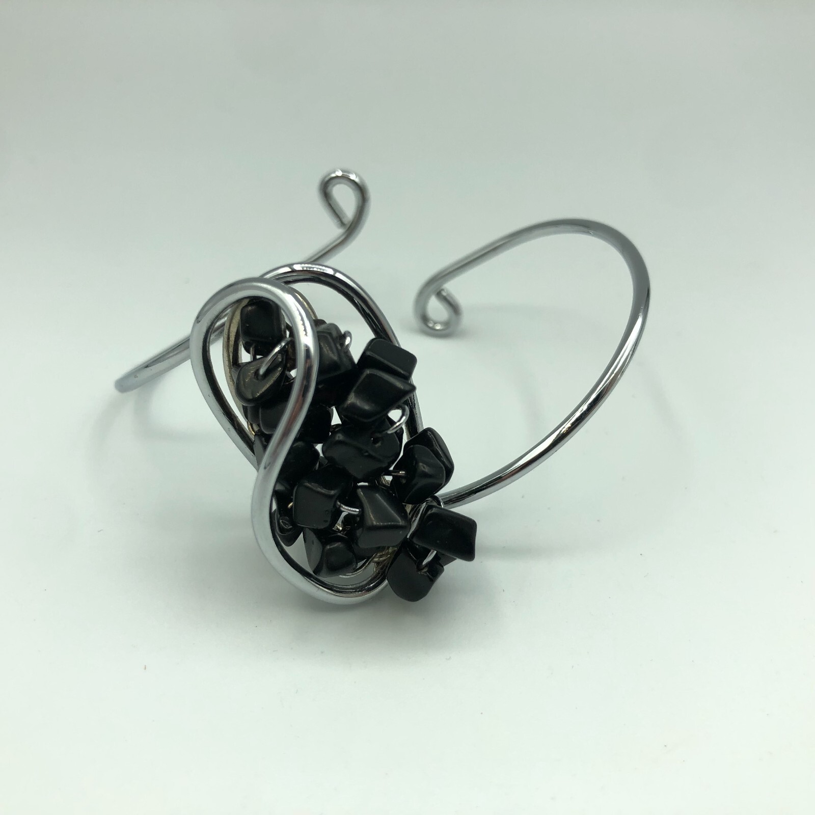 Statement Bangle Silver Tone & Black Stone Y2K Ch… - image 2