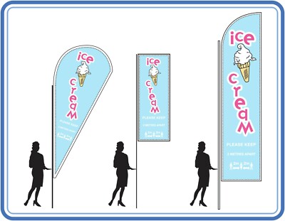 EISLADEN Flaggen halten 2m auseinander Flaggenschild Komplettset Stangen kostenlose Basis Eis