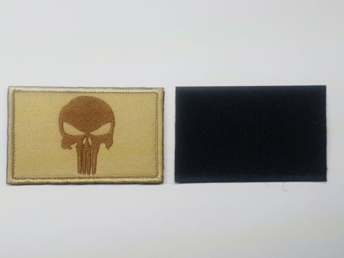 Punisher Skull Hook and Loop Patch Badge Tactical Morale Camo Army Khaki - Picture 2 of 2