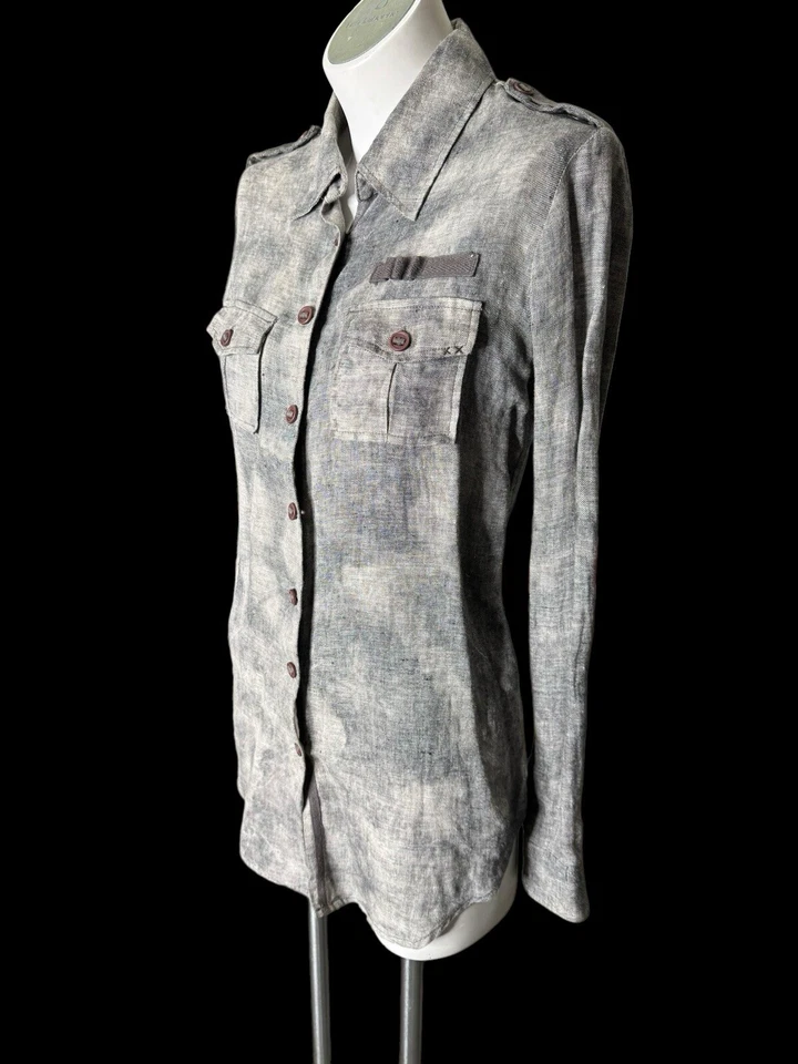ELIZABETH AND JAMES Designer 100% Linen Shirt Women's S Grey Button Up Long Top - Image 3 of 4