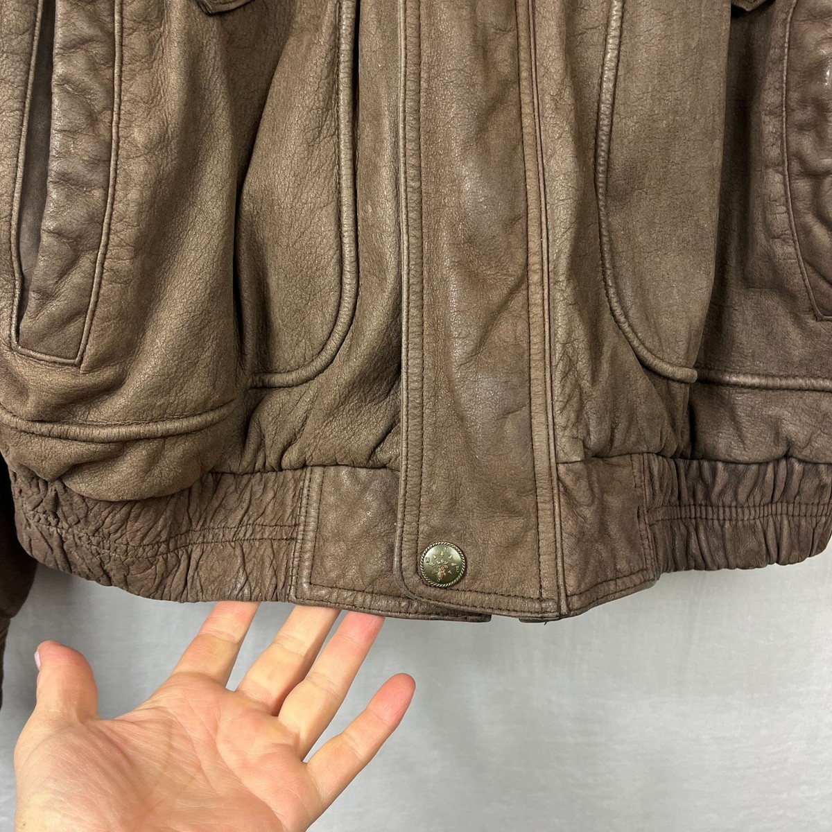 Vintage 90s Leather Bomber Jacket Men L Oversize Aviator