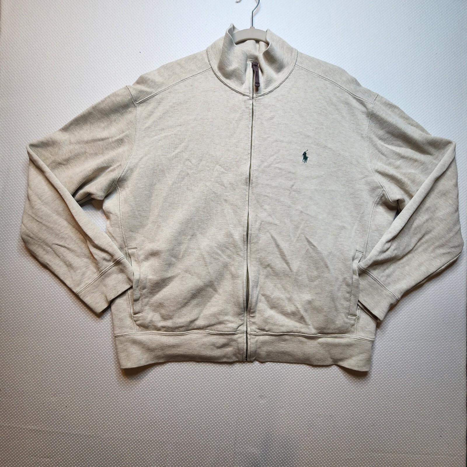 Polo Ralph Lauren uomo maglione giacca grande marrone full zip tasche verde pony