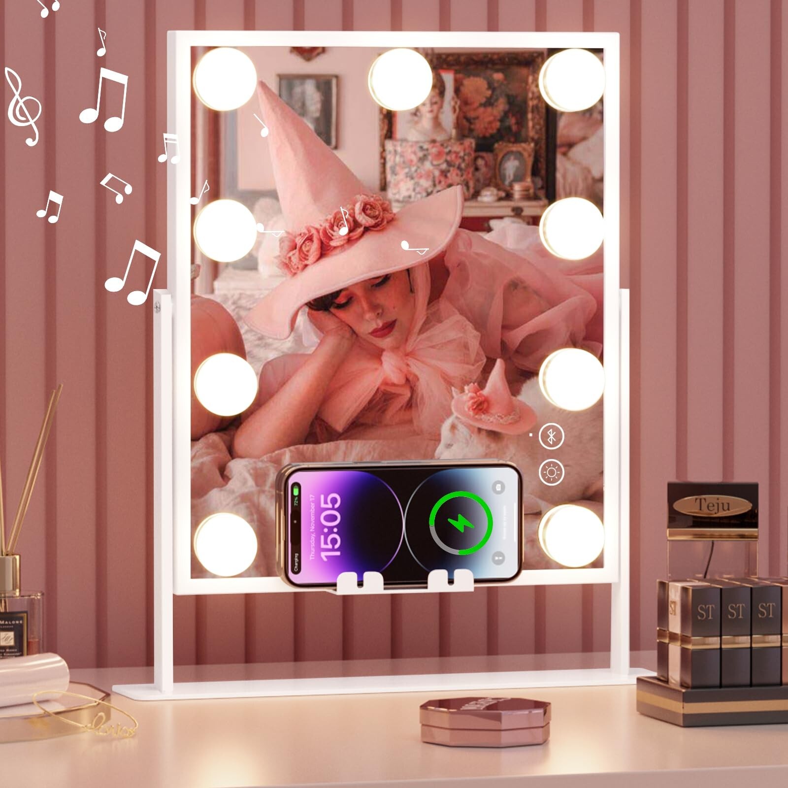 Fenair LED Vanity Mirror with Lights Bluetooth Speaker Wireless Charging for Makeup