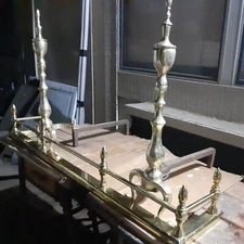 VINTAGE BRASS FINIALS FIREPLACE SURROUND 42"Wide & 22"Tall  FEDERAL ANDIRON SET 