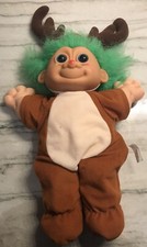 Troll Christmas Doll Rudolph Reindeer 13" Russ Berrie Vintage Green Hair