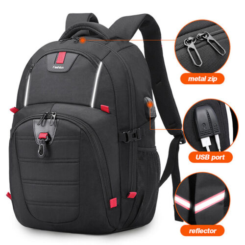 Men Women Laptop Backpack Bookbag 19" School Travel Bag with USB Charging Port