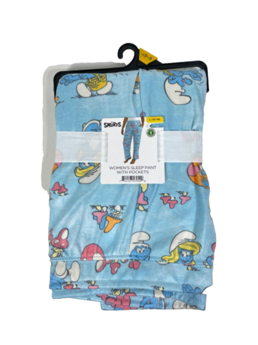 The Smurfs Womens Lounge Pajama Sleep Pants With Pockets Large 12-14 Blue