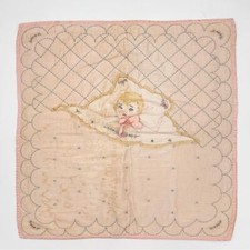 Vintage Baby Quilt Blanket Wounded Bird Handmade Embroidered Peach Pink Bow Girl