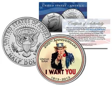Uncle Sam "I Want You" 200th Anniversary JFK Half Dollar US Colorized Coin