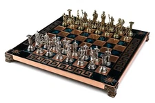 11” Handmade Hercules Chess Set – Wood & Metal Board – Greek Crafted Collectible