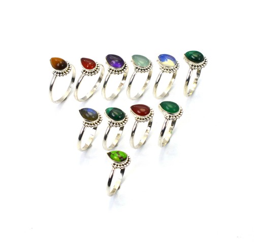 Lot De Bagues En Vrac Argenté Et Pierres (améthyste, Onyx...) - Taille 6 à 9, Fabriqué Main
