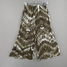 NWT Bryn Walker Wide Leg Crop Pull On Cotton Pant XS Brown Shibori Tie Dye Sheer