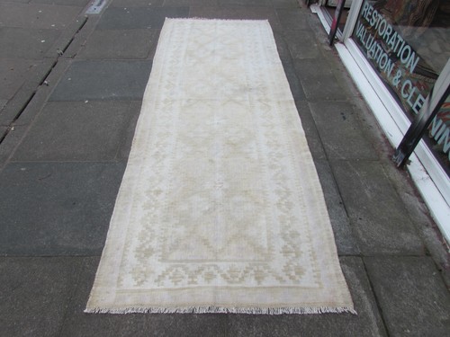 Vintage Traditional Hand Made Oriental Cotton Faded White Kilim Ziloo 285x103cm