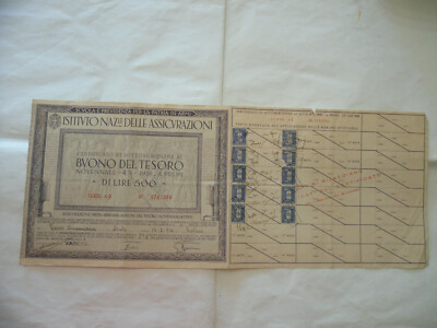 IST. NAZ. INSURANCE 1942 - VARESE-CROTONE TREASURE VOUCHER + STAMP STAMP
