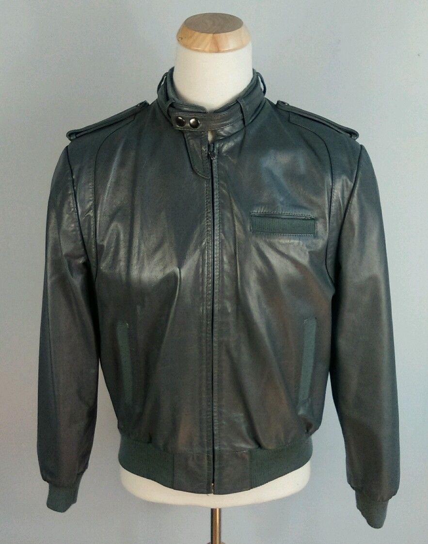 Vintage Leather Campus Cafe Racer Gray Coat Jacket Sz 42 Members 