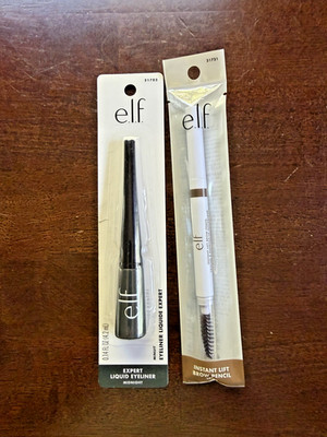 e.l.f. Expert Liquid Liner, Midnight, 0.14 oz & Instant Lift Brow Pencil, Taupe