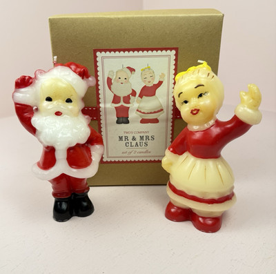 Two's Company Mr & Mrs Claus Christmas Candles Vintage Inspired Set 2