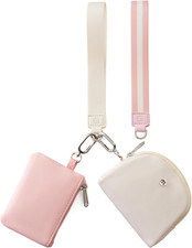 Mini Dual Pouch Wristlet Wallet for Women Zip around Wristlet Keychain Wallet