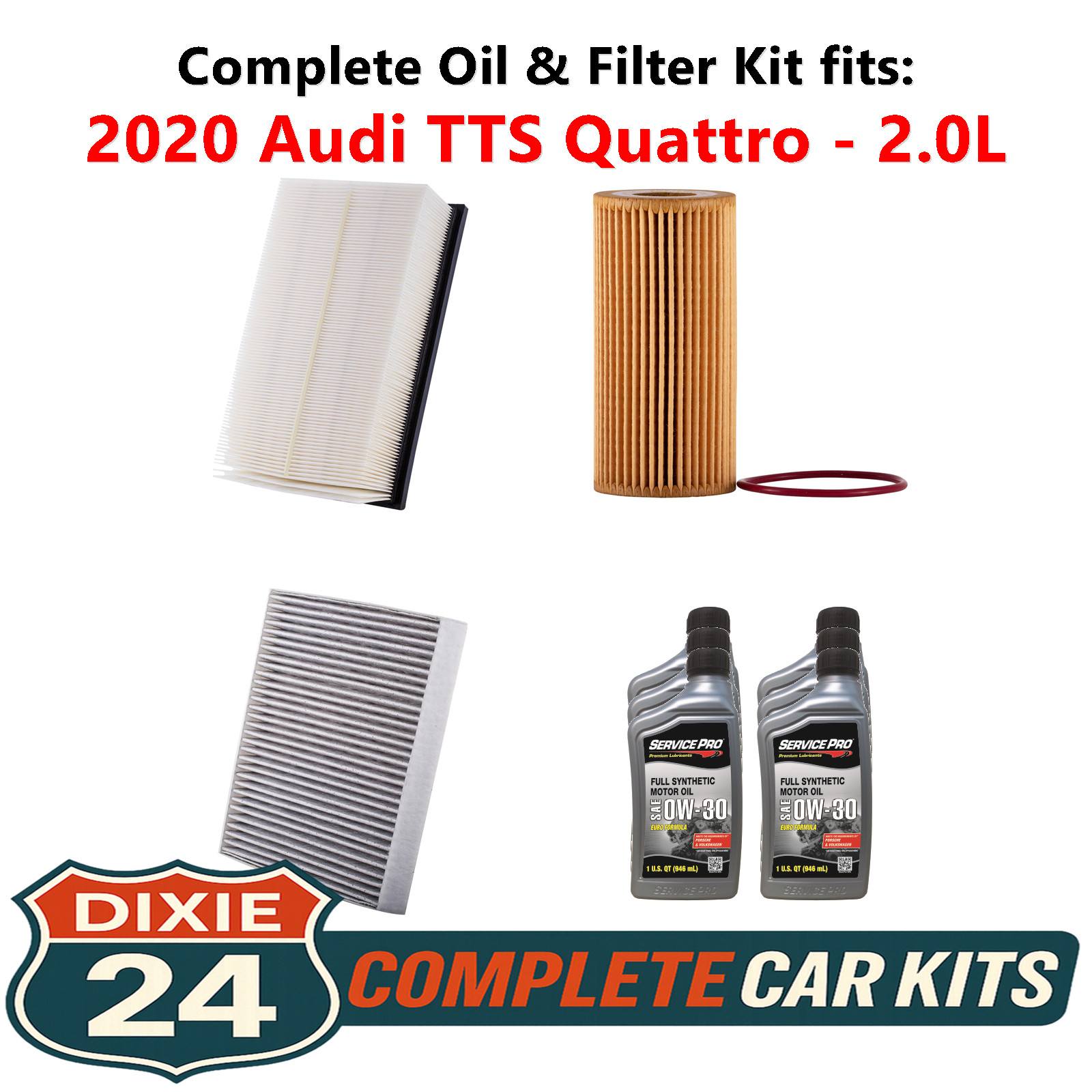 2020 Audi TTS Quattro 2.0L Complete Cabin, Air  Oil Filter Kit 0W-30
