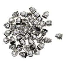 50 Pieces Antique Silver Daisy Patterned Bell Shape Tassels