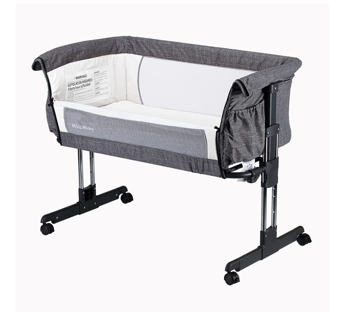 New Mika Micky Baby Bassinet Bedside Sleeper Easy Folding Portable Crib Grey