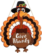 Thanksgiving Decoration Wooden Turkey Pumpkin Door Large, Bow Tie 