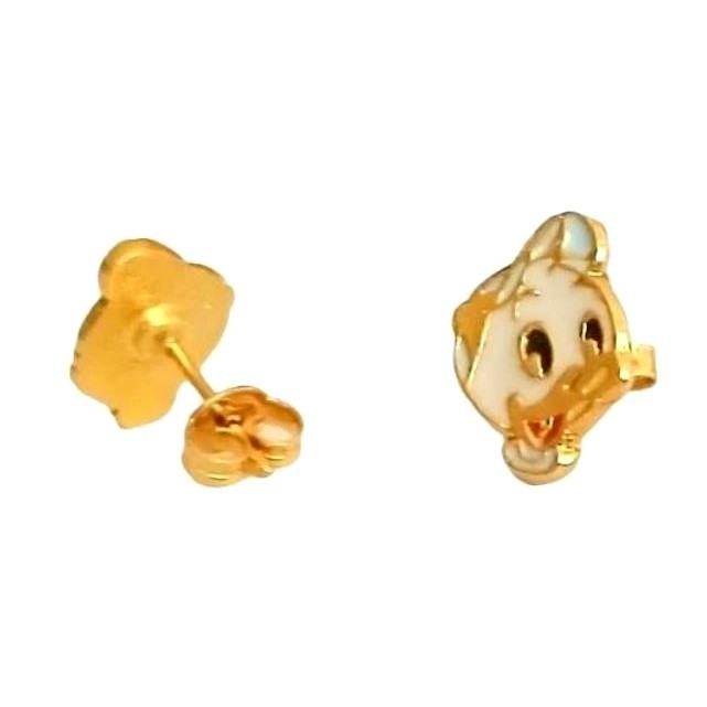 Bijou enfant d'exception, boucles Donald Duck plaqué or jaune et émail