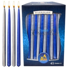 Dripless Chanukah Candles, Metallic Blue  Silver Hanukkah Candles Fits Most M...