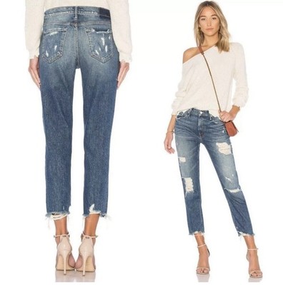 MOTHER Superior The Sinner Ice Cream You Scream Distressed Straight Leg Sz: 28