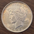 1922 Peace Dollar US $1 Coin 90% Silver Choice Uncirculated AU/BU Cartwheel
