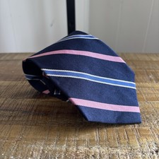 Vtg Polo Ralph Lauren Blue Pink Diagonal Stripe Silk Tie 57.5  Long 3.5  Wide