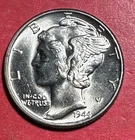 1944 Choice Uncirculated US Mercury SILVER Dime "Philadelphia" Mint! Old Coin!