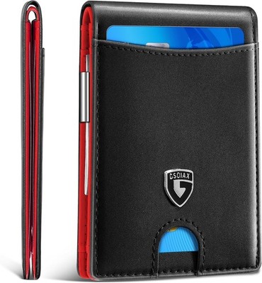 GSOIAX Slim Wallet for Men with Money Clip, Minimalist Leather RFID Blocking Bif