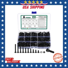 405pcs Hex Socket Head Cap Screws Nuts Washers Assortment Kit Alloy Set, (Black)