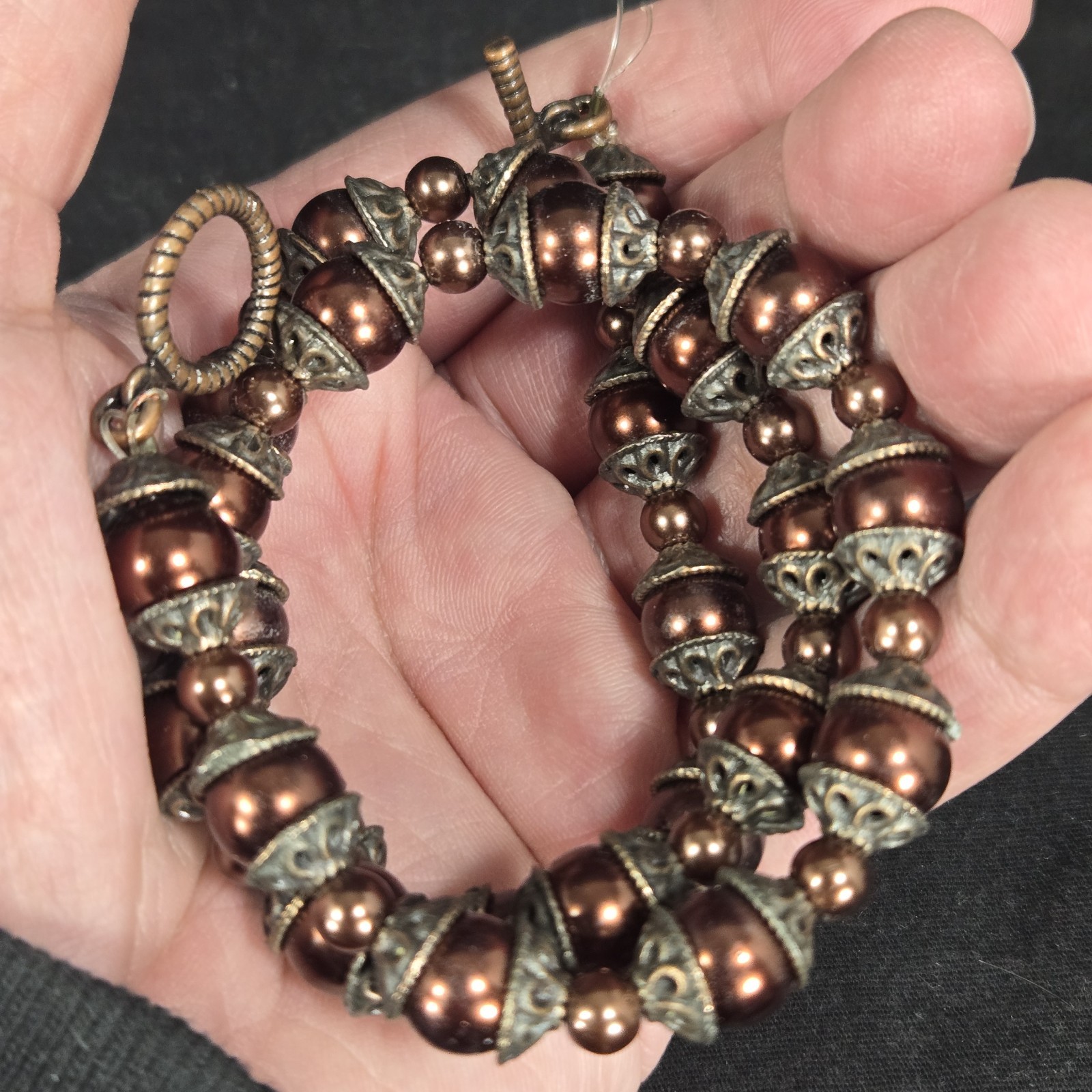 Vintage Artisan Solid Copper Beaded Necklace Fili… - image 5