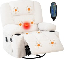 Heated Massage Recliner Chair W/ 360  Swivel Rocker, Side Pockets  Cup Holder