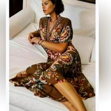 Anthropologie Farm Rio Valentina Brown Print Dress 1X