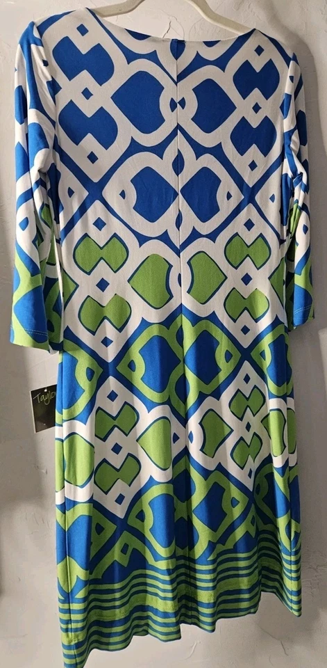 Vestido Taylor Talla 4 Retro Artístico Verde Azul Geométrico Nuevo #239 Foto 2 de 4