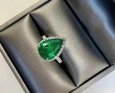 4Ct Pear Cut Green Emerald Women' Engagement Ring 14K Yellow Gold Plated