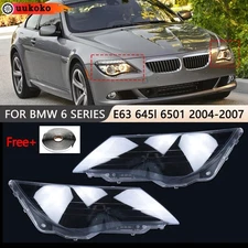 Pair Headlight Lens Clear Cover+Glue For BMW 6 Series E63 645i 650i 2004-2007