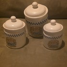 Gibson 3pc Ceramic Kitchen Canister Set w/ Lids Floral White/Blue 16oz — photo 1