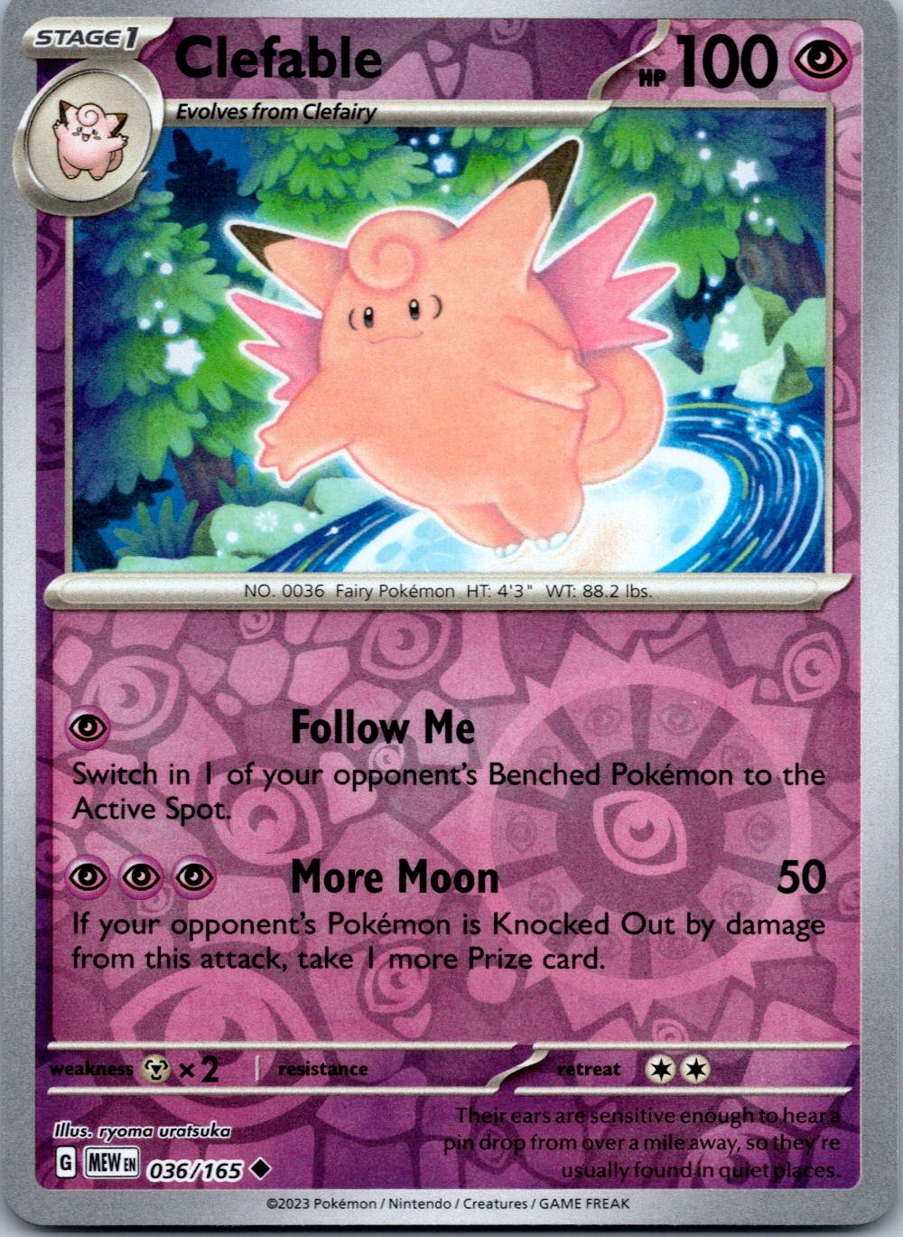 Clefable 036/165 Uncommon 151 Pokemon Reverse Holo Near Mint