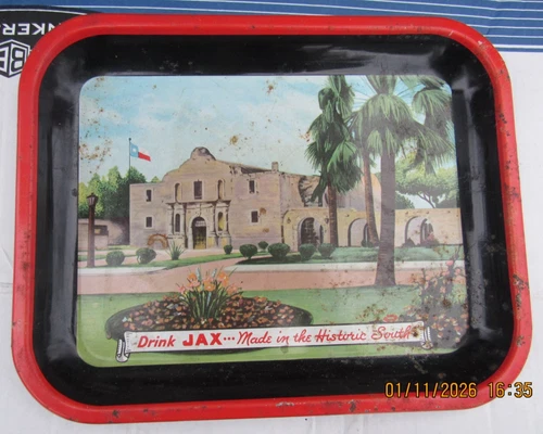 Vintage Metal Jax Beer Tray Sign W/ Alamo Graphic TX New Orleans LA hard to find