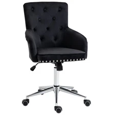 Modern Mid-Back Desk Chair with Button Tufted Velvet Back, Nailhead Trim, Swi...