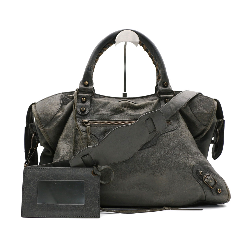 BALENCIAGA The City Classic Gray Leather 2way Handbag Shoulder Bag