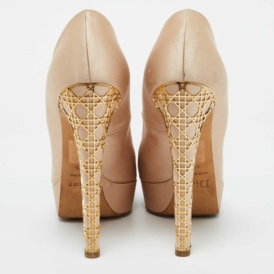 Dior Beige Satin Cannage Heel Peep Toe Platform Pumps Size 41.5 | eBay