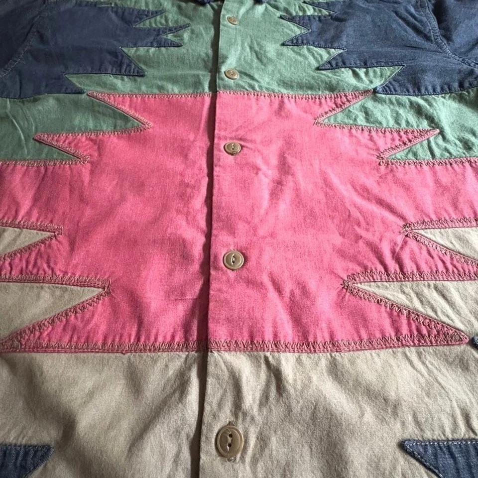 *RARE* STAPLE PIGEON 90's Vintage Aztec Geometric Color Block Button Shirt LARGE - Image 2 of 4