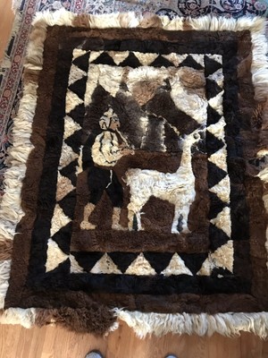 Large Vintage Handmade Peru Alpaca Fur Rug Wall Hanging 67x54 Fur Blanket Inca Ebay