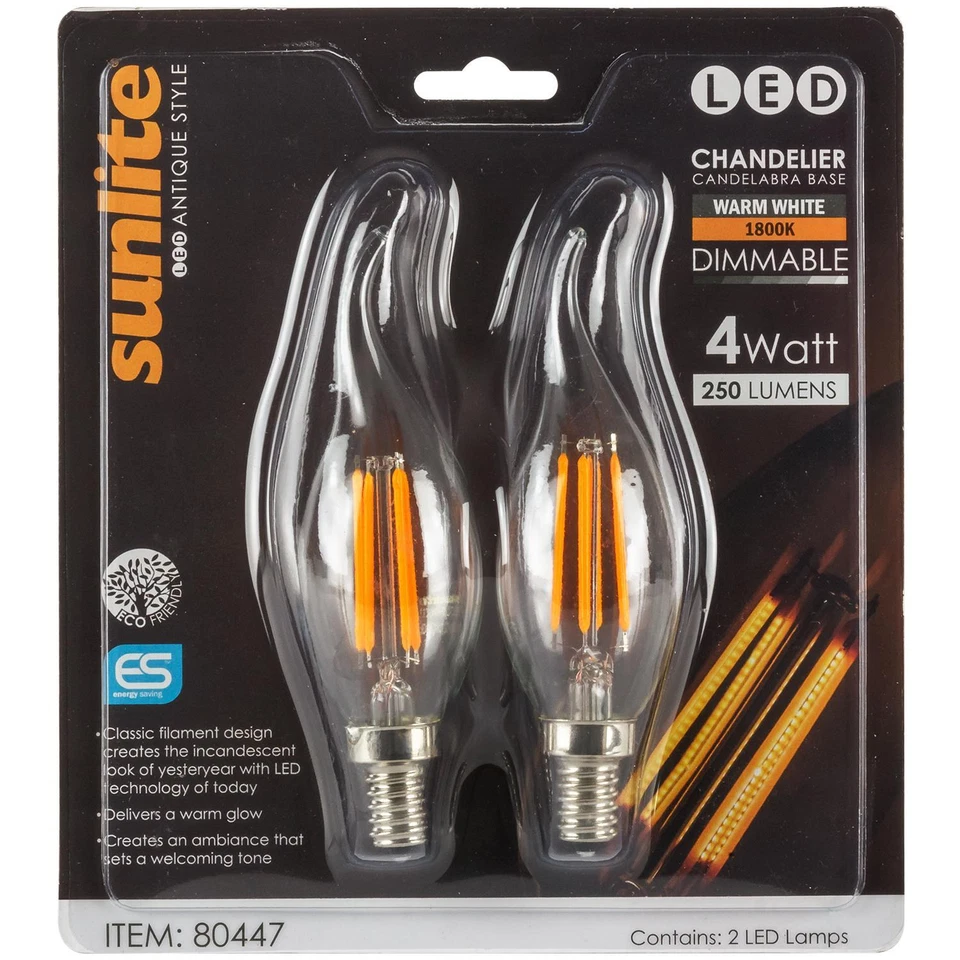 2 Pk Retro E12 4W Edison Filament Bulb LED Light Lamp Candle 120V 1800K FlameTip - Image 2 of 2